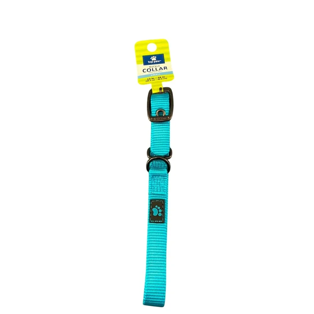 Top Paw Buckle Dog Collar Small Aqua Blue NWT Adjustable Nylon 12-16in
